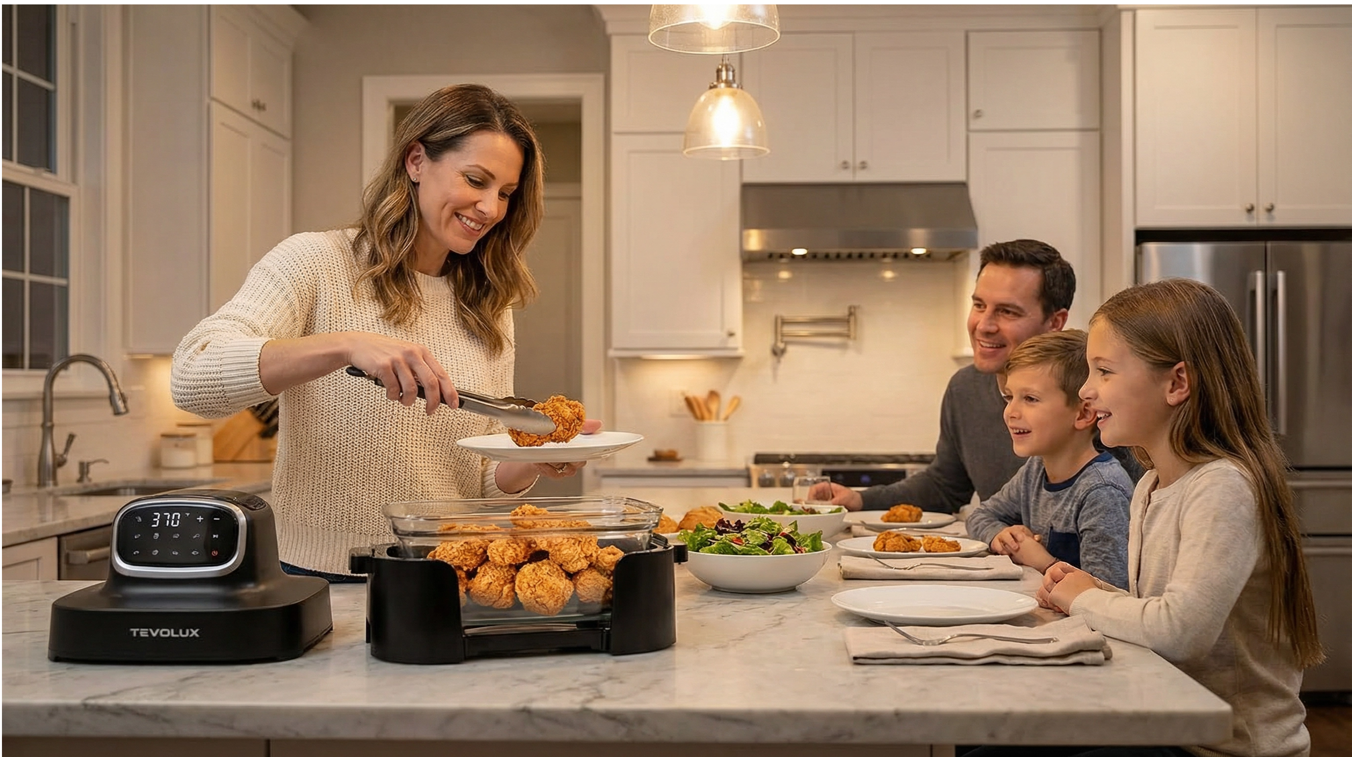 Family enjoying dinner made with TEVOLUX